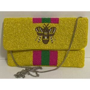 Queen Bee Beaded Clutch Crossbody Yellow Pink Green Handbag Purse Preppy Shirdee